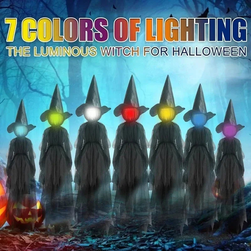 Halloween Colourful Glow Three Hand-Holding Witches Sound-activated hand-holding witch Halloween light up decoration props