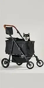 Folding 3-in-1 Dog Stroller with Removable Travel Carrier