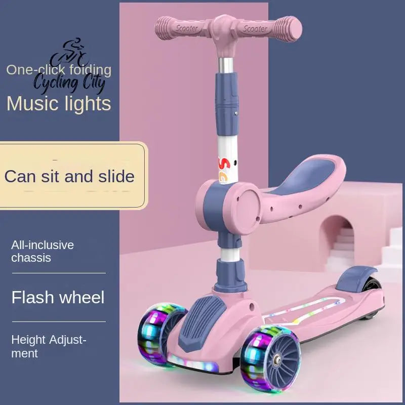 Cycling City 2-12 Years Old Children's Scooter Foldable Scooter With Music Light 3-wheel Scooter 4-speed Adjustable Balance Car
