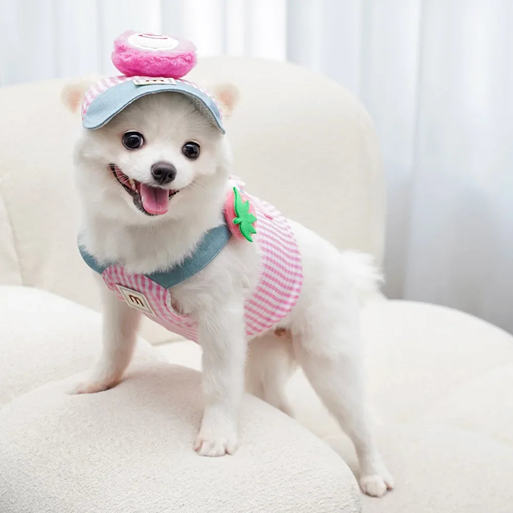 Cartoon Pet Harness Leash Sun Hat Set Cute Kitten Puppy Costume Cat Small Dogs Vest Harness Rope Cap 3pcs Outdoor Pet Supplies