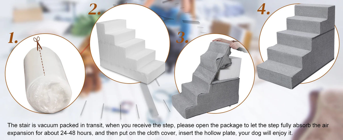 Nonslip High Density Foam Dog Ladders Indoor Home Couch Sofa High Bed Pet Stairs Folding 5-Grades Dog Steps with Removable Cover