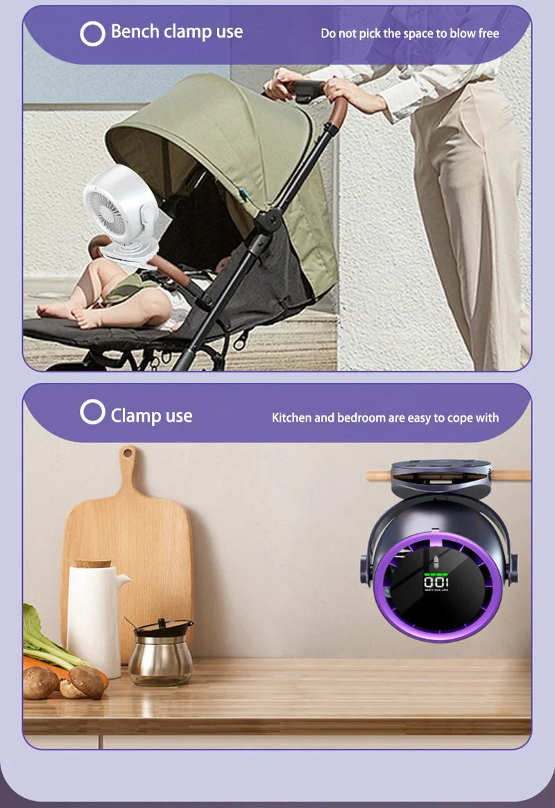Xiaomi Digital Display Fan Desktop Remote Control 720°Rotation Type-C Rechargeable Electric Fans Portable Wall Hanging With Clip