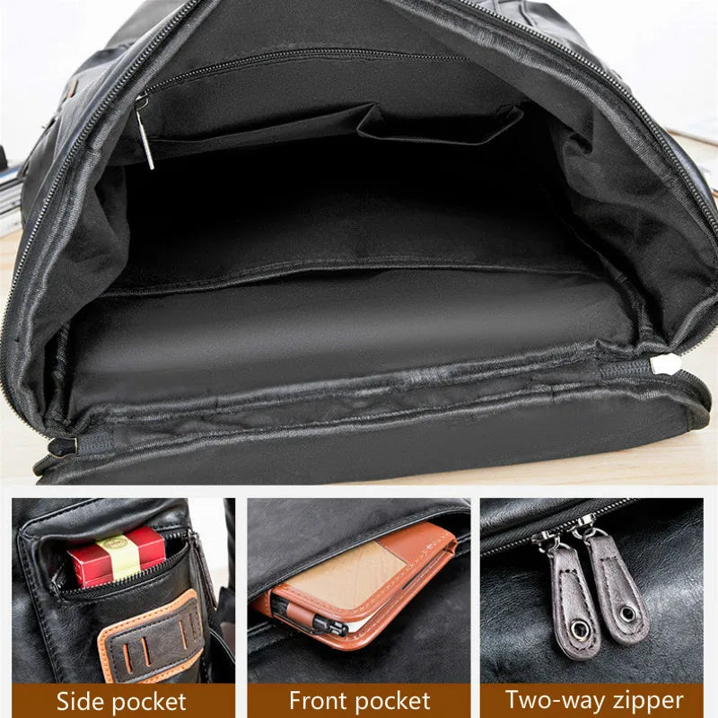 Men Pu Leather Backpack Men's Large Antitheft Travel Backpack Laptop Bag Black Bagpack Boy Big School Male Business Shoulder Bag