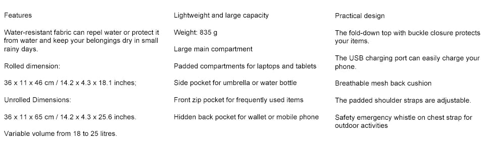 EverVanz Rolltop Backpack, Daypack With Compartment For 12 - 17 inch Laptop, Waterproof And Anti-Theft