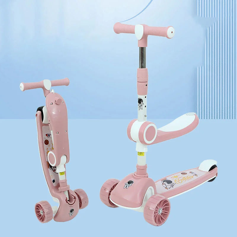 Kid Foot Scooter With Music And Folding Seat Flash Wheels Board Adjustable Height For 2-12 Years Children Cycling Kick Scooter