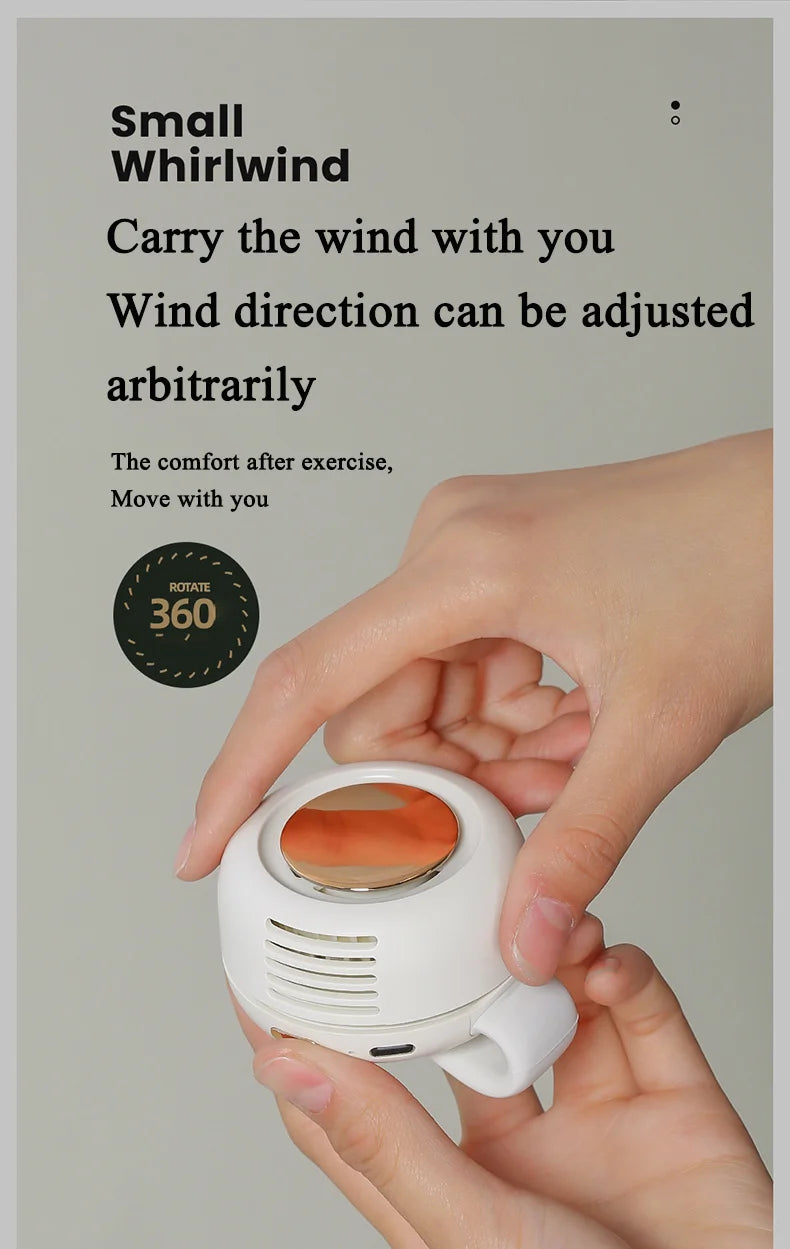 Portable Silent Mini Clip Fan Bladeless USB Fan Built-in 900mAh Battery Hanging Waist Electric Fan 3 Speeds for Outdoor Travel
