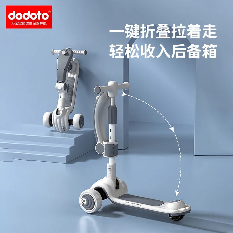 Children's Scooter Can Sit, Ride and Slide Three-in-One Foldable Scooter for Boys and Girls Kick Foot Scooter
