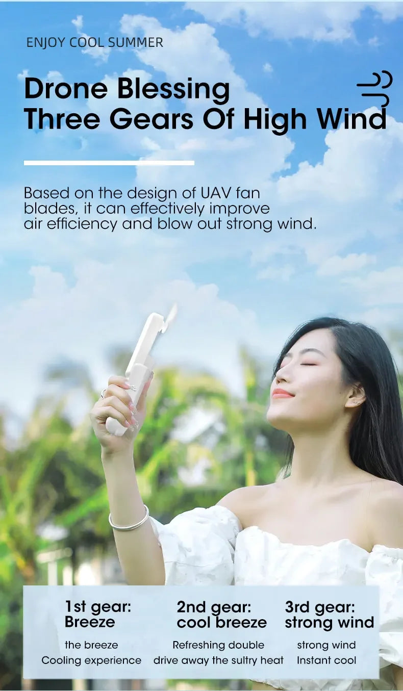 2000mAh Power Bank 3 Gears Portable Fan Super Mini Handheld Fan USB Rechargeable Fan Foldable Hand Held Small Pocket Fan