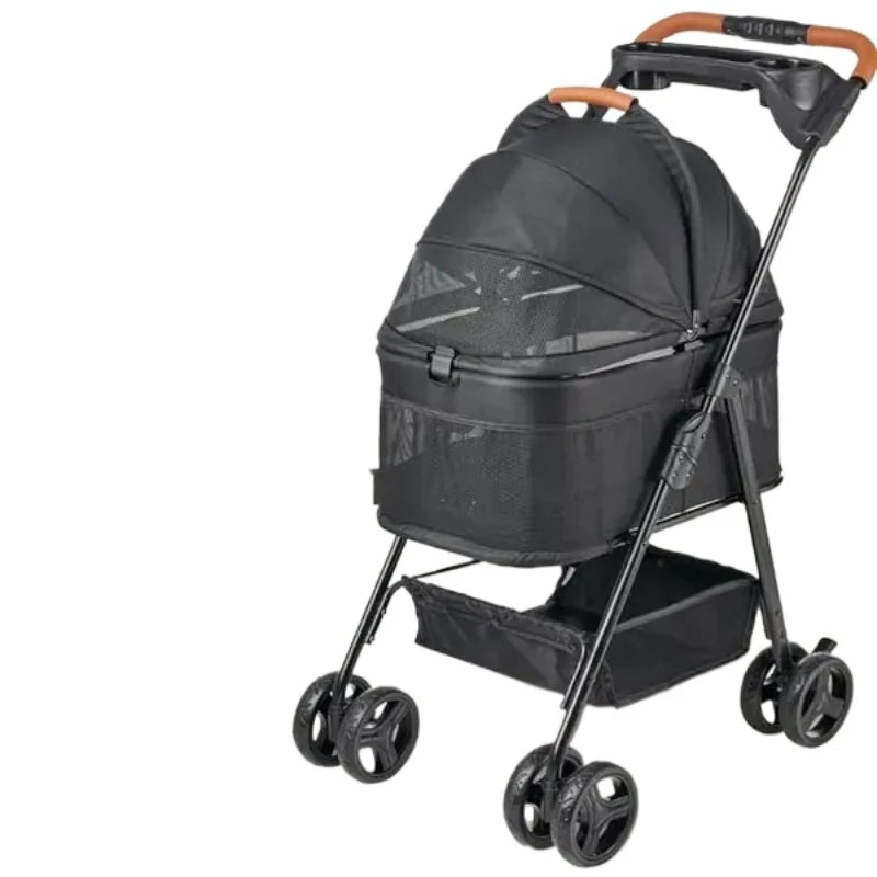 Folding 3-in-1 Dog Stroller with Removable Travel Carrier