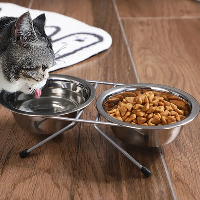 Double Stainless Steel Pet Bowls with Iron Stand - Anti-Slip Puppy Feeder