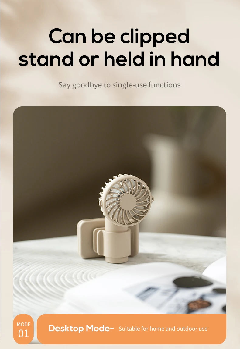 VISSKO Portable Mini Clip Fan USB Rechargeable Hand Held Fan Small Pocket Fan 3Speeds 1000mAh Multifunctional fan Ourdoor Summer