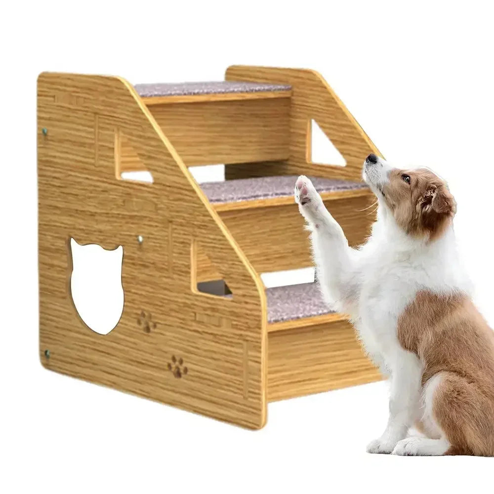 Pet Stairs For Couch 3-Level Wood Pet Stairs & Ramp For Medium/Small Dogs Old Cats Dog/Cat Ladder Wood Non-Slip For Beds And
