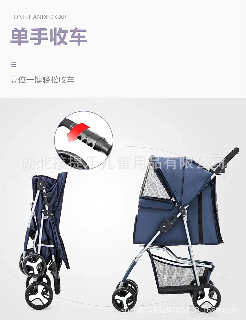 Pet Stroller with Sunroof -Foldable, lightweight, Single Handed, size S M L