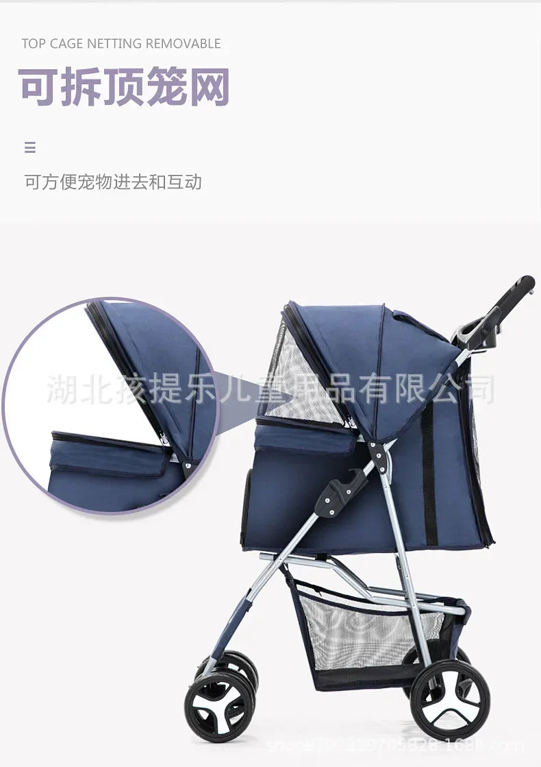 Pet Stroller with Sunroof -Foldable, lightweight, Single Handed, size S M L