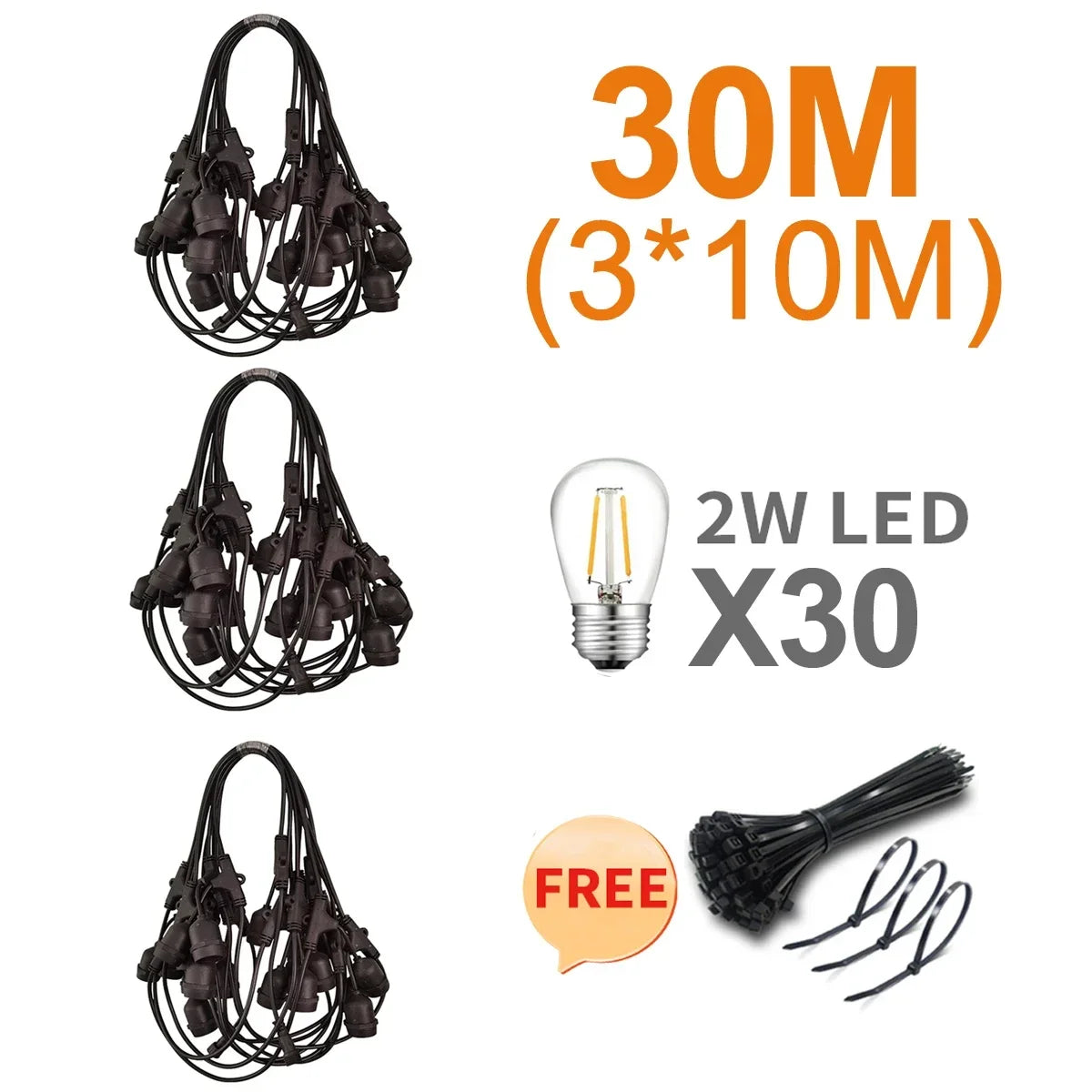 30m Outdoor Festoon LED Fairy Lights Warm White E27 S14 Retro filament Bulb Waterproof Christmas Lights Garland Decoration