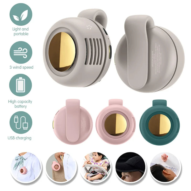 Small Clip Fan Portable Silent Mini Bladeless Electric Fan 3 Speeds Clip-on Usb Charging Fans For Shirt  Whirlwind Waist Clips