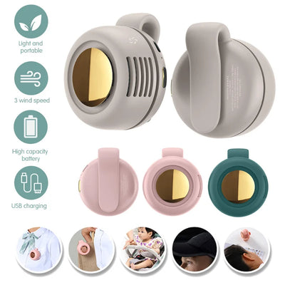 Small Clip Fan Portable Silent Mini Bladeless Electric Fan 3 Speeds Clip-on Usb Charging Fans For Shirt  Whirlwind Waist Clips