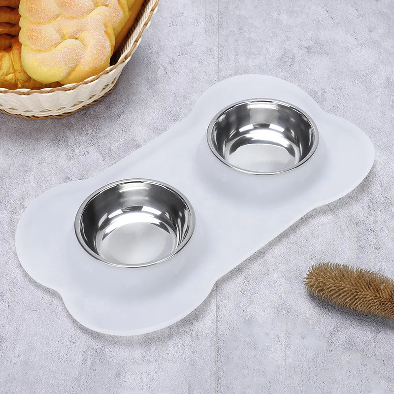 Non-Slip Double Dog Bowl with Silicone Mat