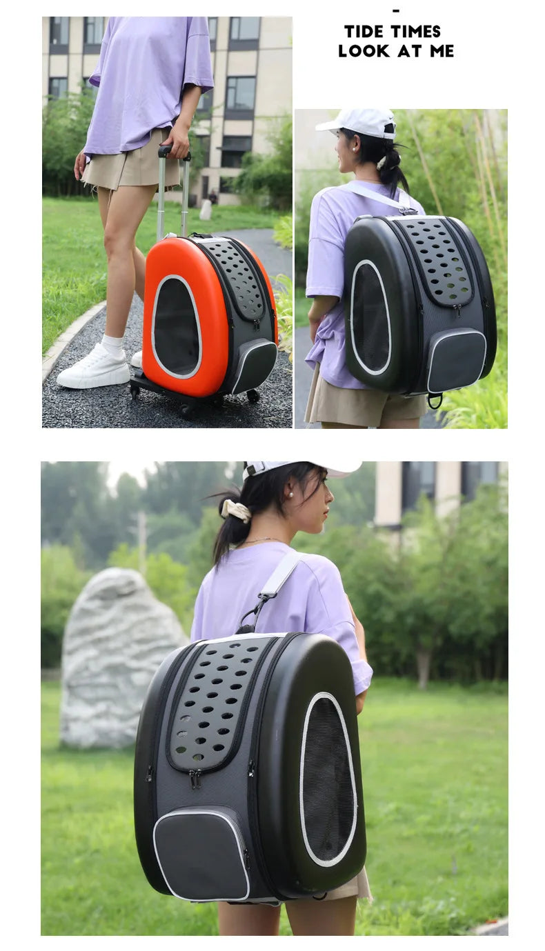 Outdoor Travel Tugboat Draw-Bar Pet Bag - Can be Used as a Pull Bag, Backpack, or Side Bag