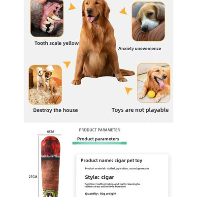 Funny Interactive Dog Toys - Cigar Design Plush Squeaky Pet Toys Grinding Teeth Creative Chew Toy For Small Medium Dog