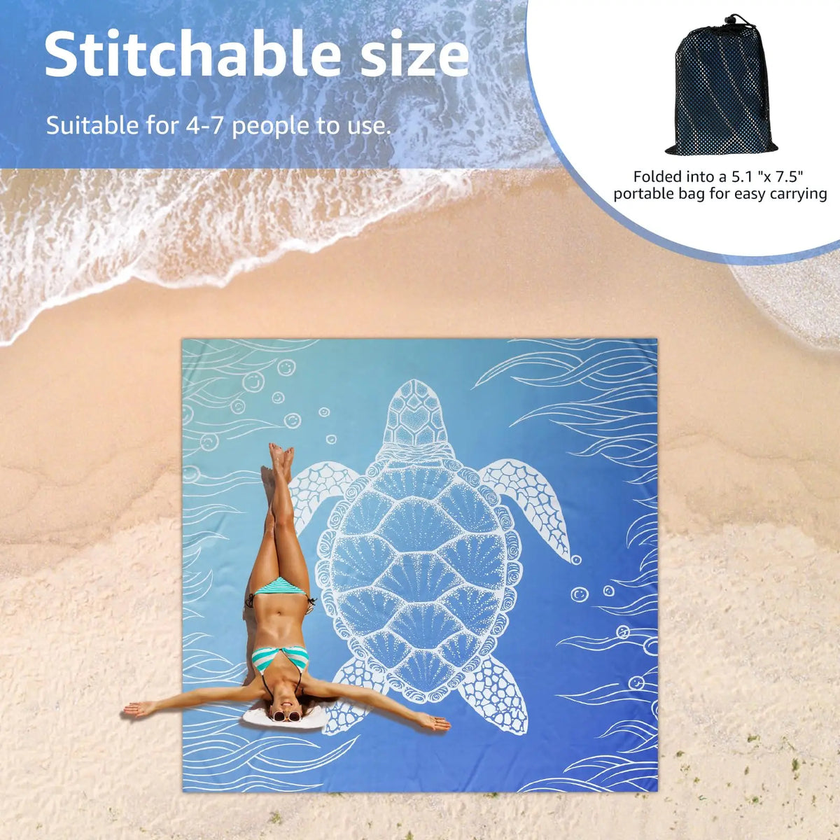 Beach Blanket Waterproof Sandproof Foldable Large Lightweight Pad Portable Soft Quick Dry Picnic Mat for Outdoor Travel Camping