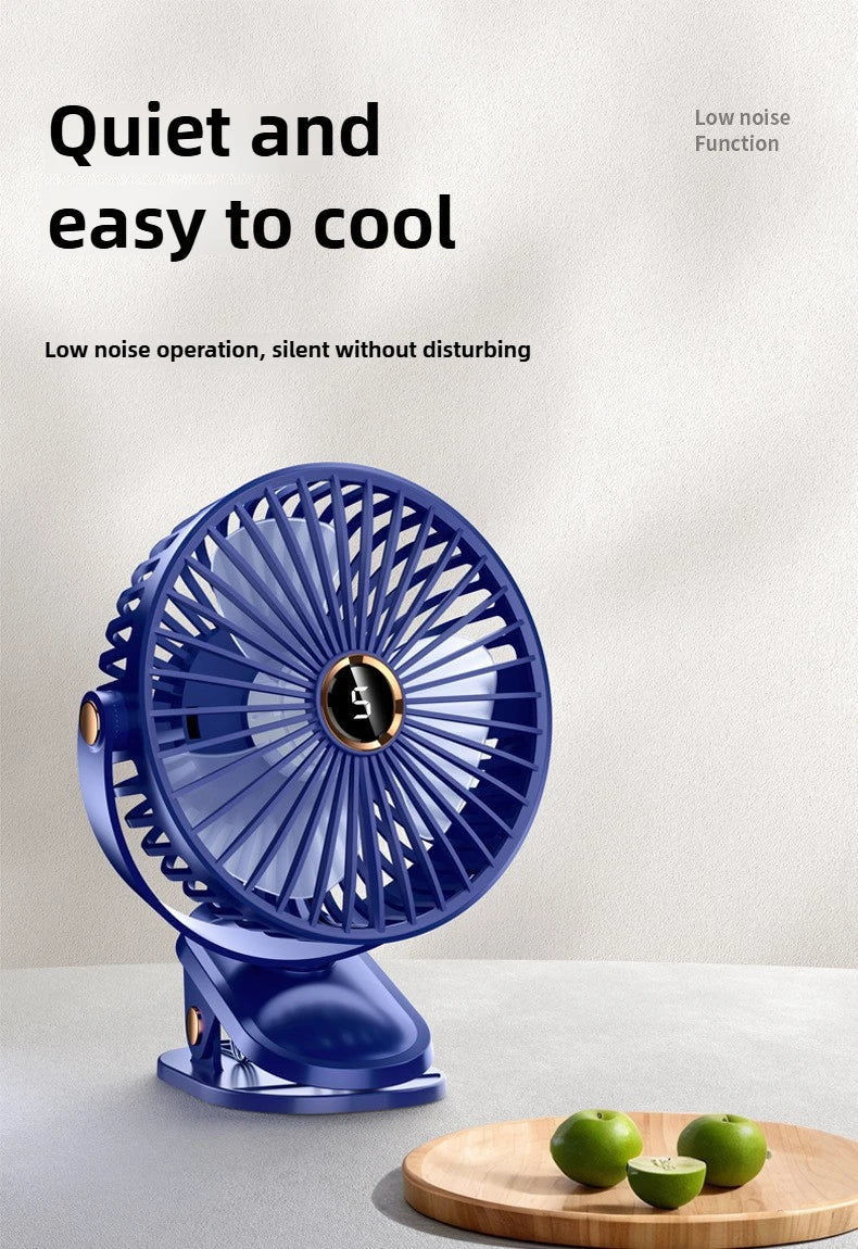 1800mAh Clip Electric Fan 5 Speed Quiet Rechargeable Desktop Portable Air Circulator Wireless Fan with LED Light Camping Fans