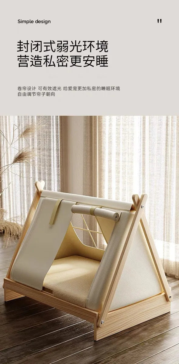 Wooden Oxford Cloth Dog Bed  Elevated Moisture-Proof Tent Enclosed Safety House  All-Season  Dog Shelter with Frame Support
