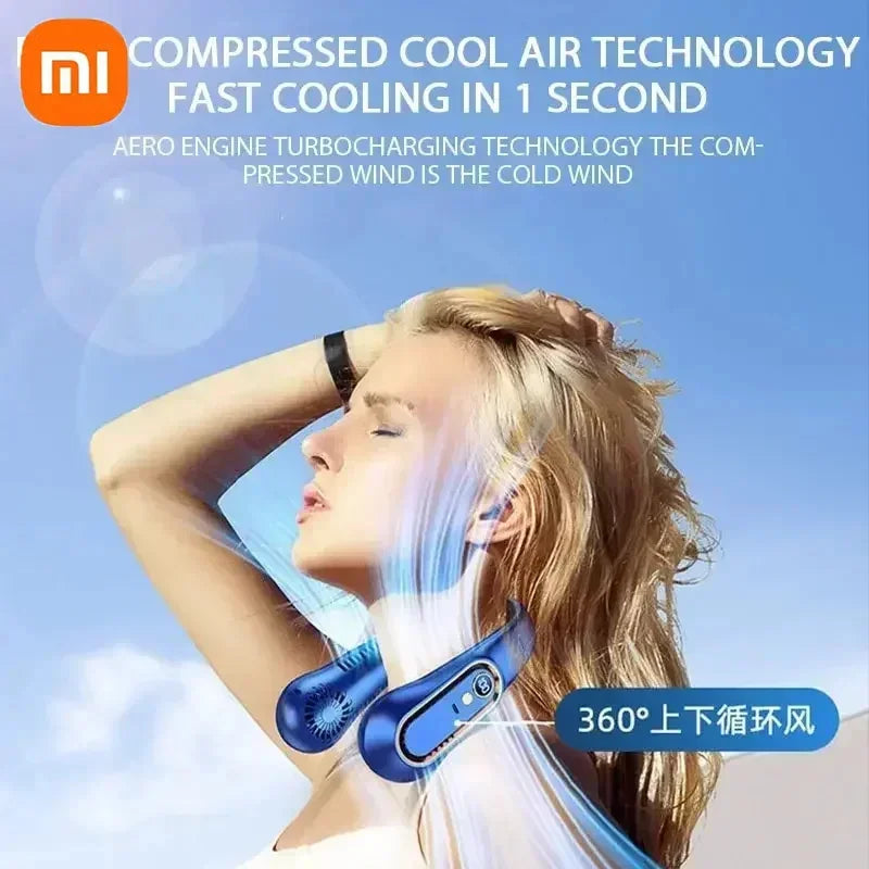 Xiaomi Neck Fan Digital Display Power Ventilator Leafless Neck Band Fan Portable Mini Air Cooler USB Rechargeable Fan