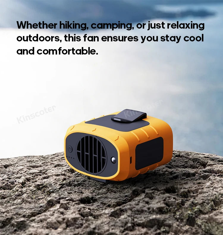 KINSCOTER Portable Outdoor Waist Fan 8000mAh LED Lighting Multifunctional Neck Fan with Power Bank for Camping Hiking Climbing