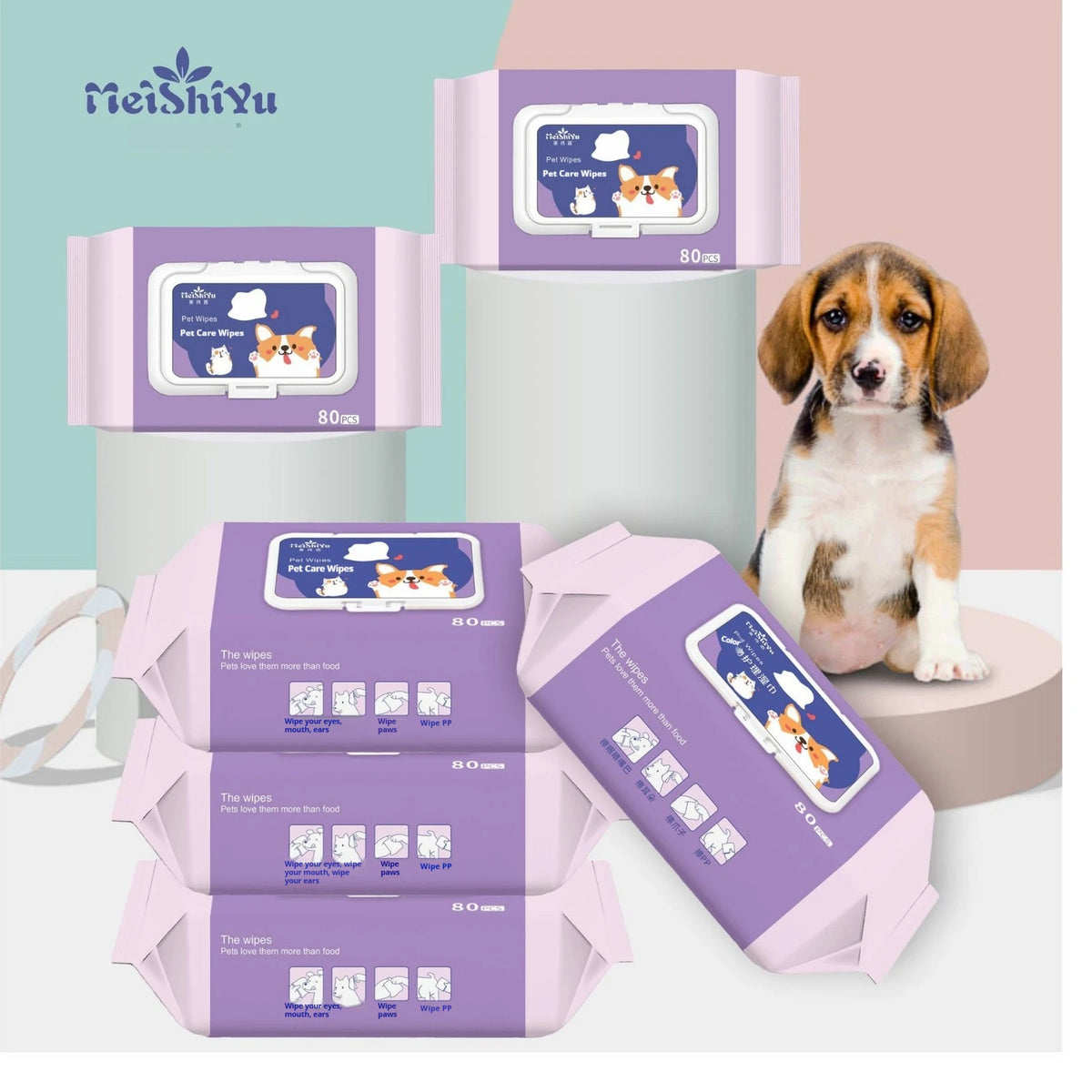 80 Large Packs of Pet Wipes Wipe Cats and Dogs Body, Ears, Eyes To Remove Tear Stains, Clean Wet Wipes