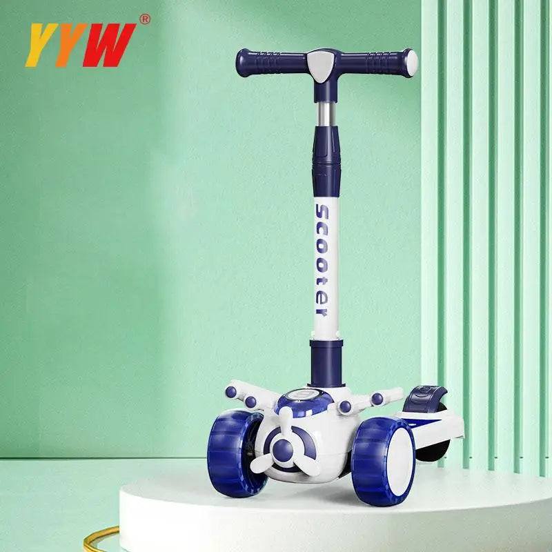 For 2-8 Years Children Cycling Kick Scooter With Seat And Pusher Flash Wheels Board Adjustable Height Kid Foot Pedal Scooters