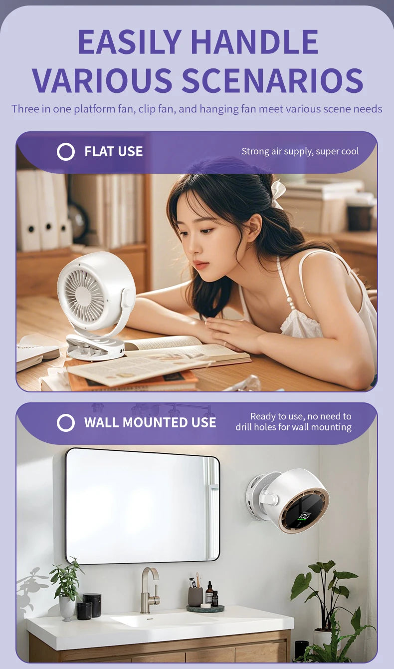Electric Fan Clip Small Fan USB Charging Fan Turbine High Speed Office Wall Mounted Fan Desktop Desktop 8 Inch Small Fan