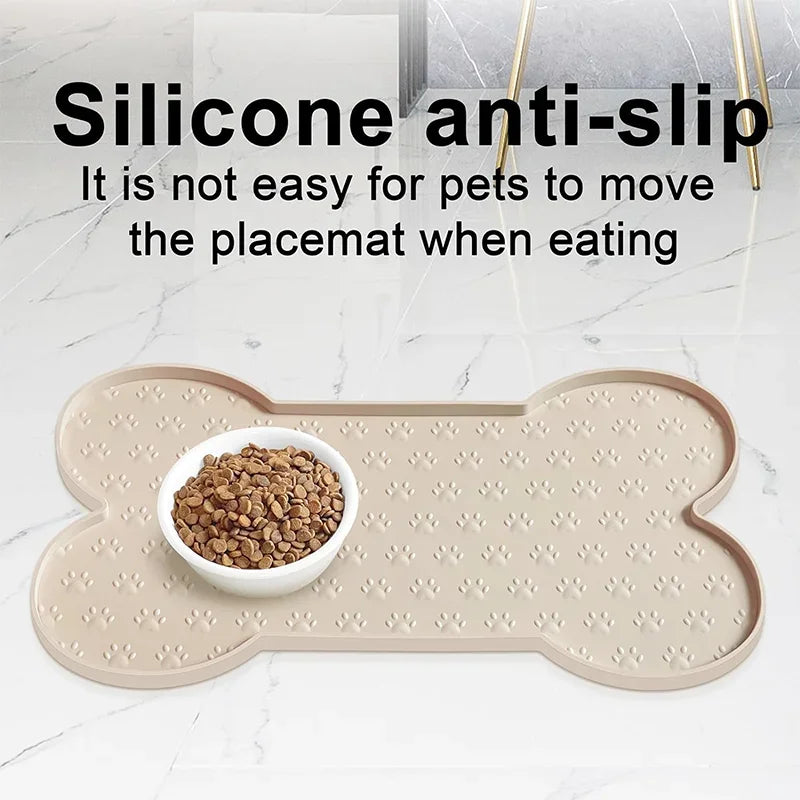 Dog Food Mat Anti-Slip Silicone Thicker Pet Placemat Waterproof Feeder Pad with Raised Edge Puppy  Feeding Mats