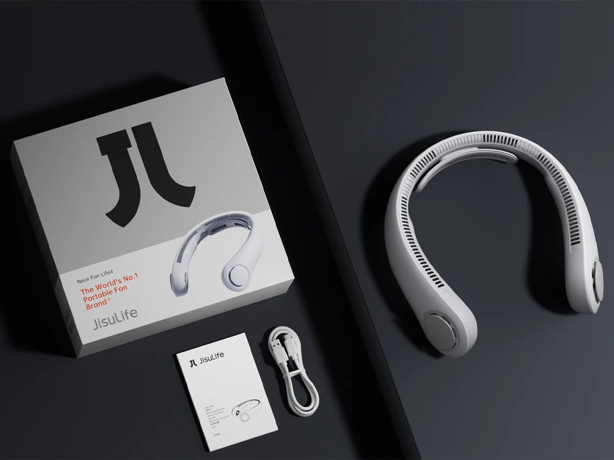 JISULIFE Portable Neck Fan Upgraded, 5000mAh Battery, Necksupport, 5 Speeds Gears Adjustment, Outdoor Wearable Hands-Free Fan