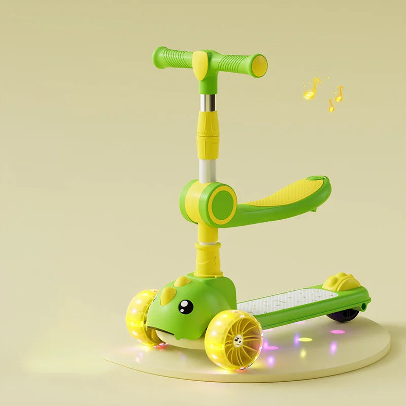 Kid Foot Scooter With Music And Folding Seat Flash Wheels Board Adjustable Height For 2-12 Years Children Cycling Kick Scooter