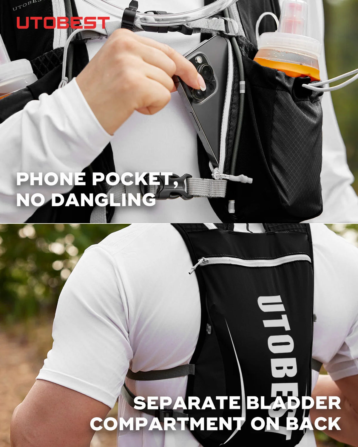 UTOBEST Running Hydration Vest 5L Lightweight Hydration Backpack with 2pcs 350ml Water Bottles for Bicycle Marathon Hiking