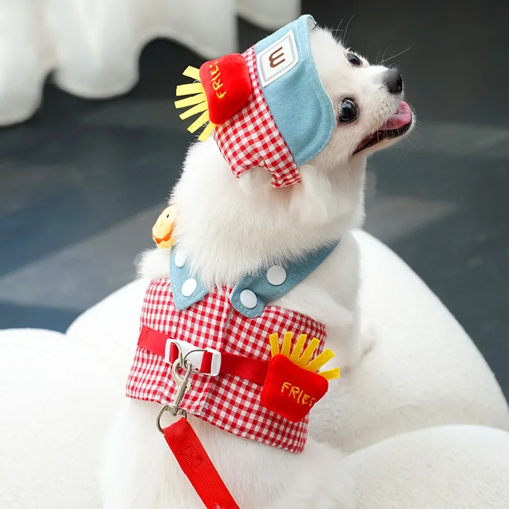 Cartoon Pet Harness Leash Sun Hat Set Cute Kitten Puppy Costume Cat Small Dogs Vest Harness Rope Cap 3pcs Outdoor Pet Supplies