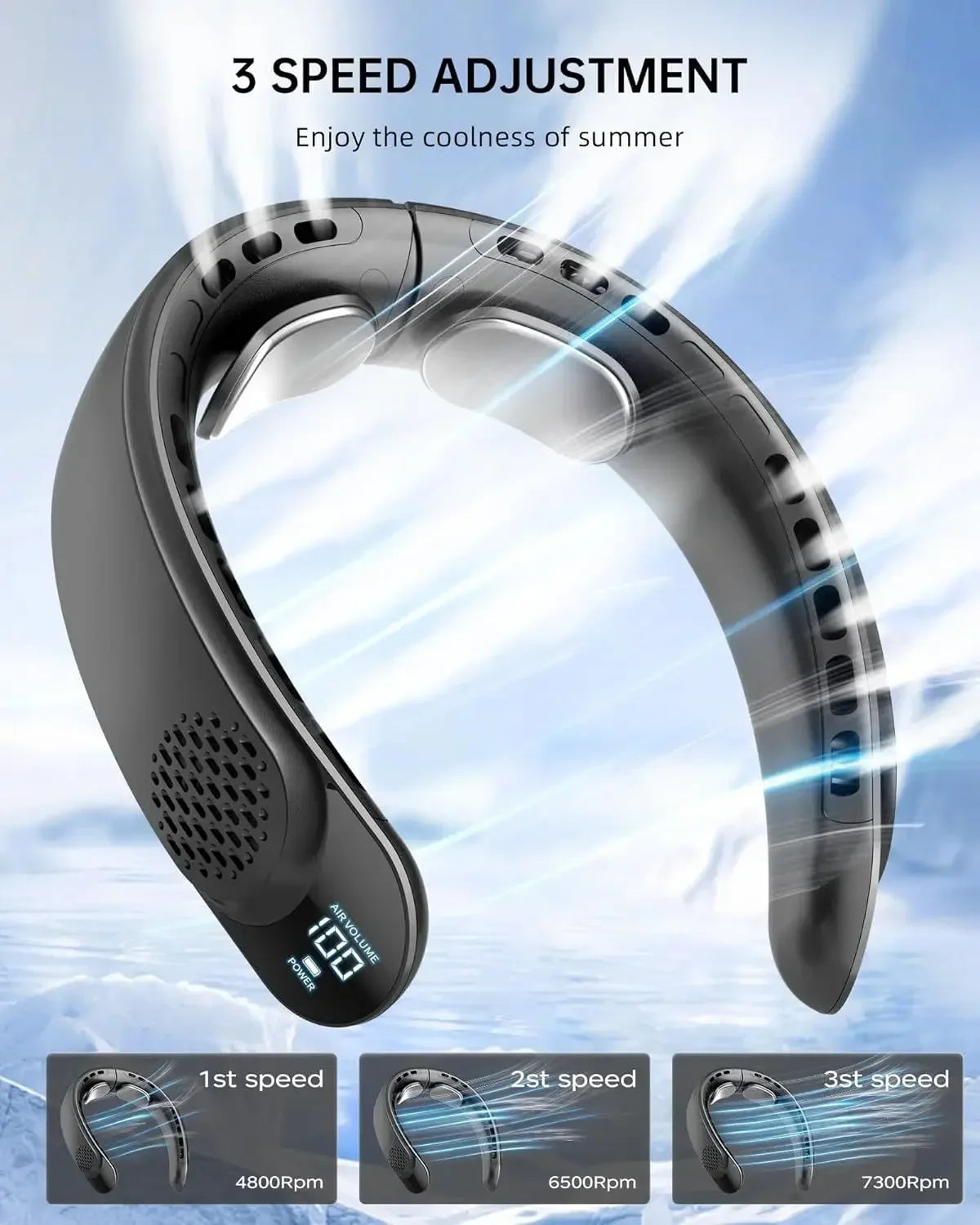4000mAh Bladeless Portable Neck Fan 3 Gears Adjustable Super Multi-Function Digital Display Rechargable Neck Fan for Outdoor