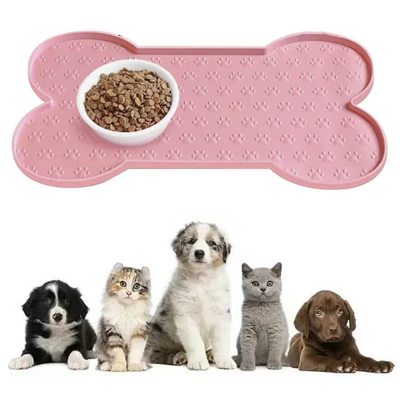 Dog Food Mat Anti-Slip Silicone Thicker Pet Placemat Waterproof Feeder Pad with Raised Edge Puppy  Feeding Mats