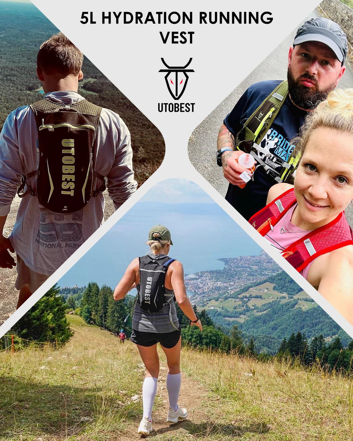 UTOBEST Running Hydration Vest 5L Lightweight Hydration Backpack with 2pcs 350ml Water Bottles for Bicycle Marathon Hiking