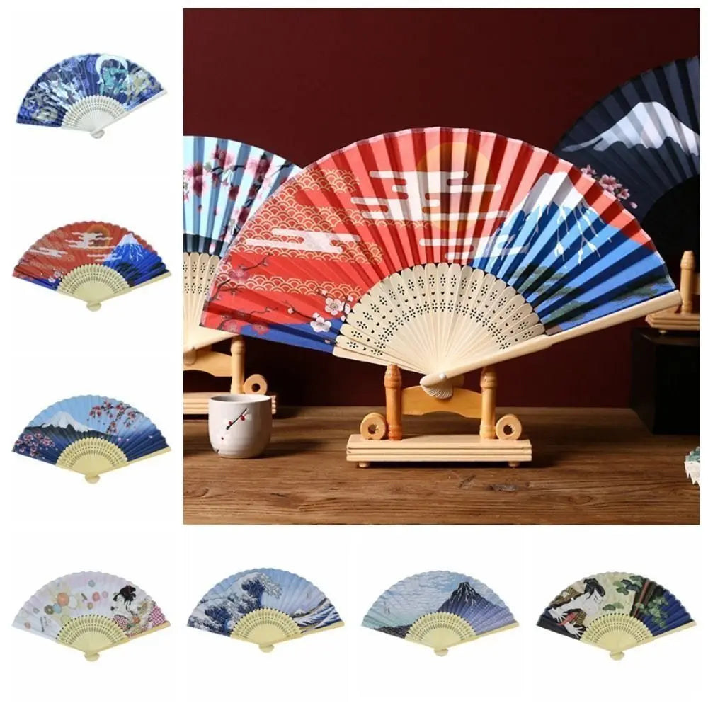 Portable Bamboo Folding Fan Bamboo Handle Japanese Style Props Fan Paper Home Decoration Fan