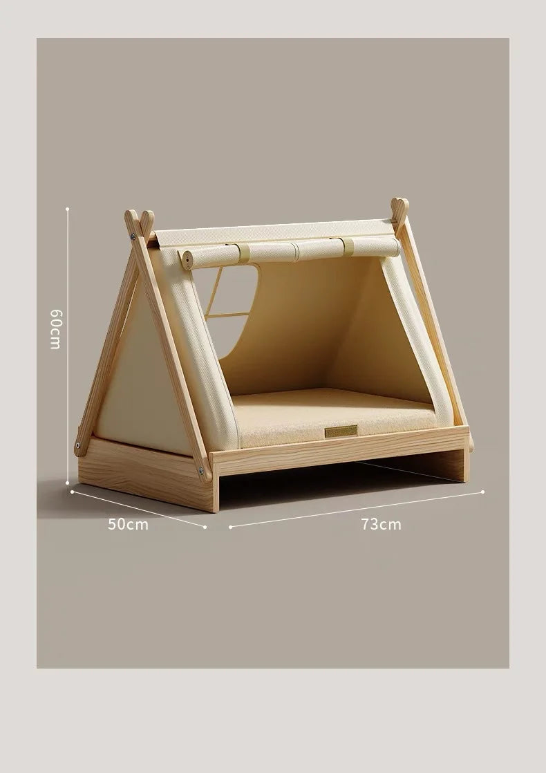 Wooden Oxford Cloth Dog Bed  Elevated Moisture-Proof Tent Enclosed Safety House  All-Season  Dog Shelter with Frame Support