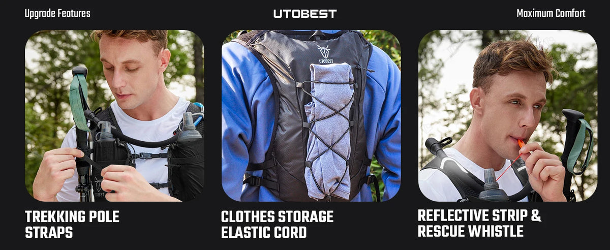 UTOBEST Trail Running Backpack 10L Ultra Lightweight Hydration Vest with 2L Water Bladder for Outdoor Hiking Cycling Marathon