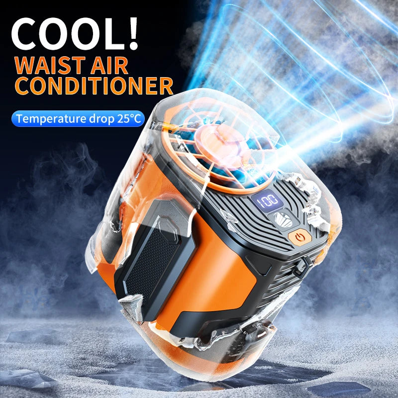 new Outdoor Portable Waist Fan Hanging Neck Fan Strong Wind Cold Air LED Lighting Waterproof For Sports Courier Outdoor