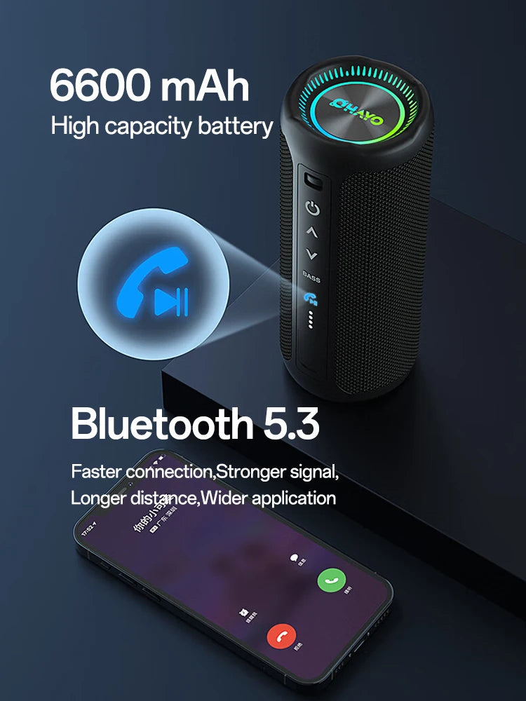 OHAYO X10MAX Bluetooth Speaker 35W - IPX7 Waterproof, Powerful Stereo Sound, 24H Playtime, TWS Pairing, Dazzling Lights, Bass Up