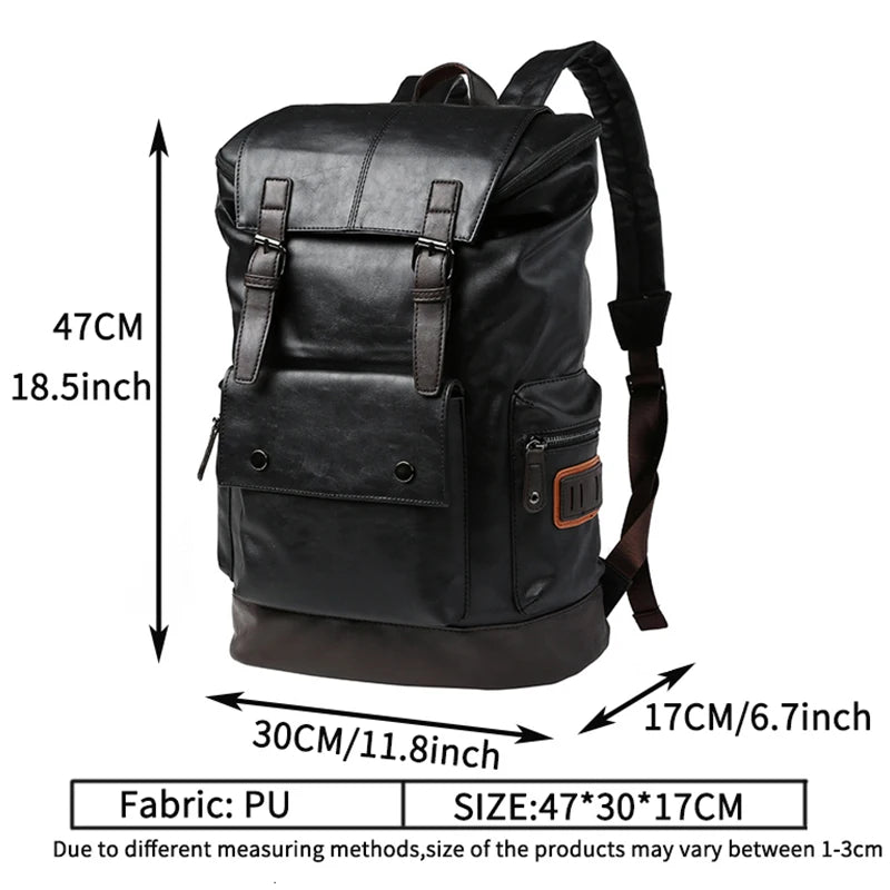 Men Pu Leather Backpack Men's Large Antitheft Travel Backpack Laptop Bag Black Bagpack Boy Big School Male Business Shoulder Bag