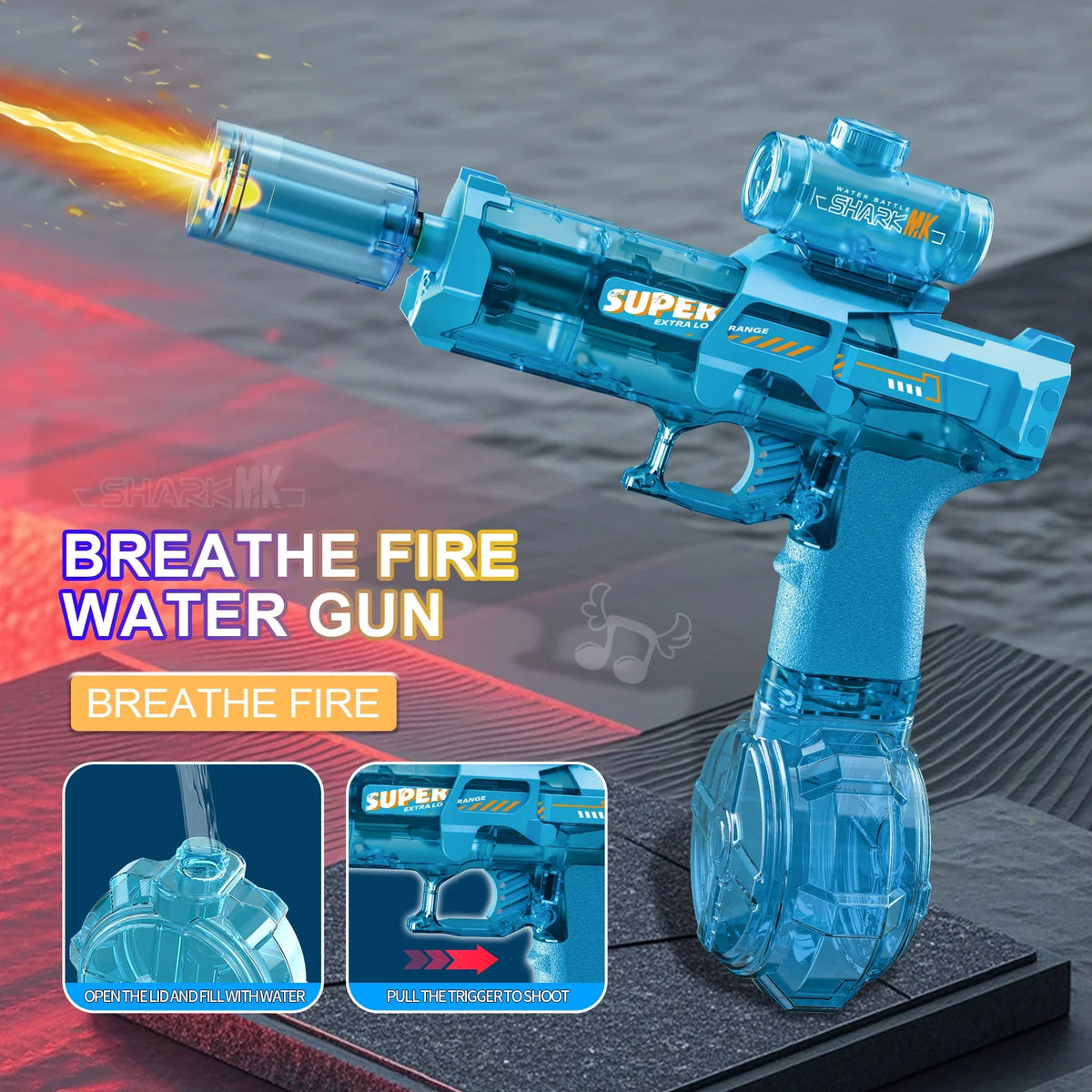 Electric Water Gun Outdoor Toys LED Light Sound Effects Flame Spray High Pressure High Speed Squirt Gun for Kids Adults Summer