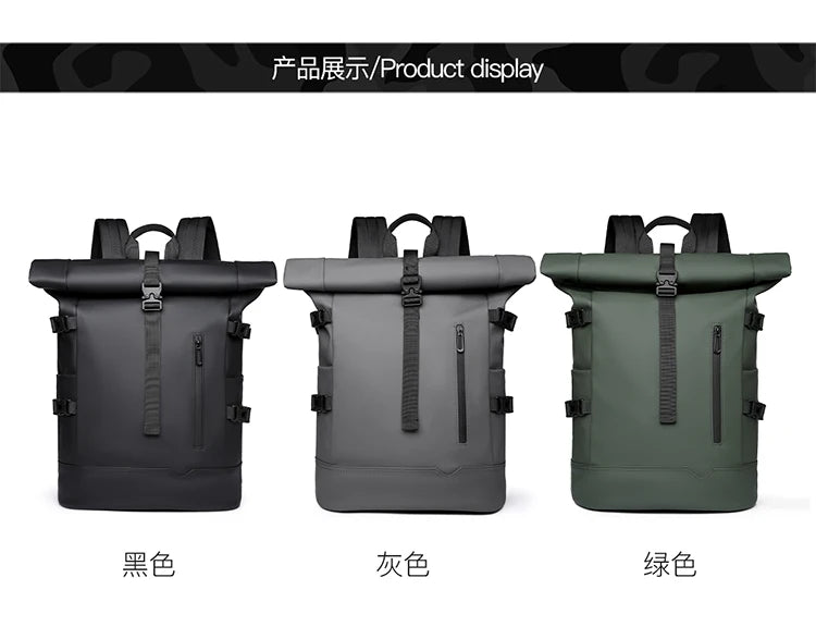 Waterproof Durable Outdoor Backpack Roll Top Fashion Casual Backpack for Hiking Travel Men Women Daily Commute