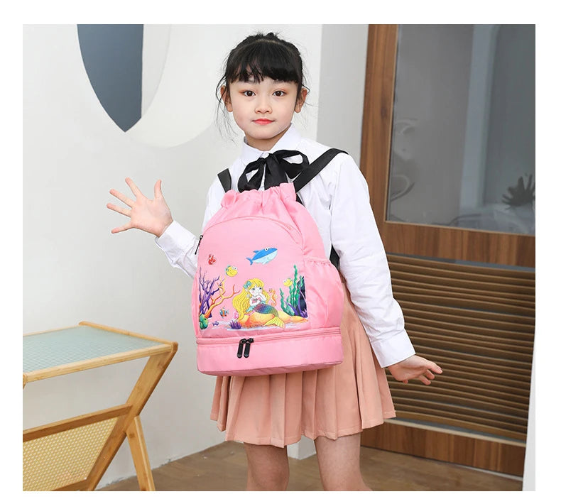 Kids Swimming Backpack Children Dry Wet Sports Gym Fitness Bag Waterproof Beach Shoulder Rucksack  Cartoon Travel Duffel Pack