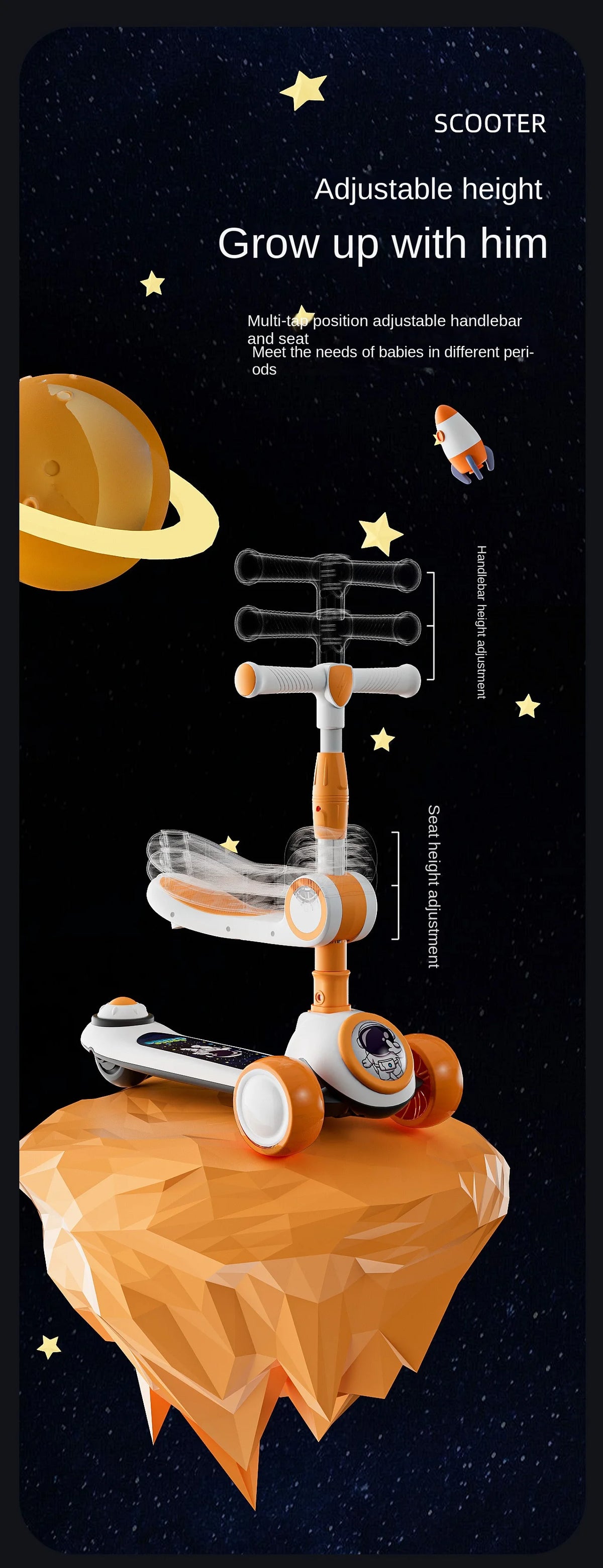 Cycling City Foldable Space Children's Scooter With Seat Push Handle Baby Toy Car Super Load-bearing Music Flash Wheel Scooter